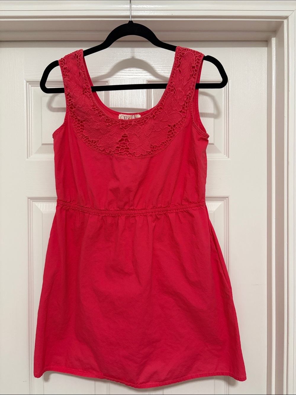 OP Hot Pink Lace Yoke Sleeveless Casual Dress
